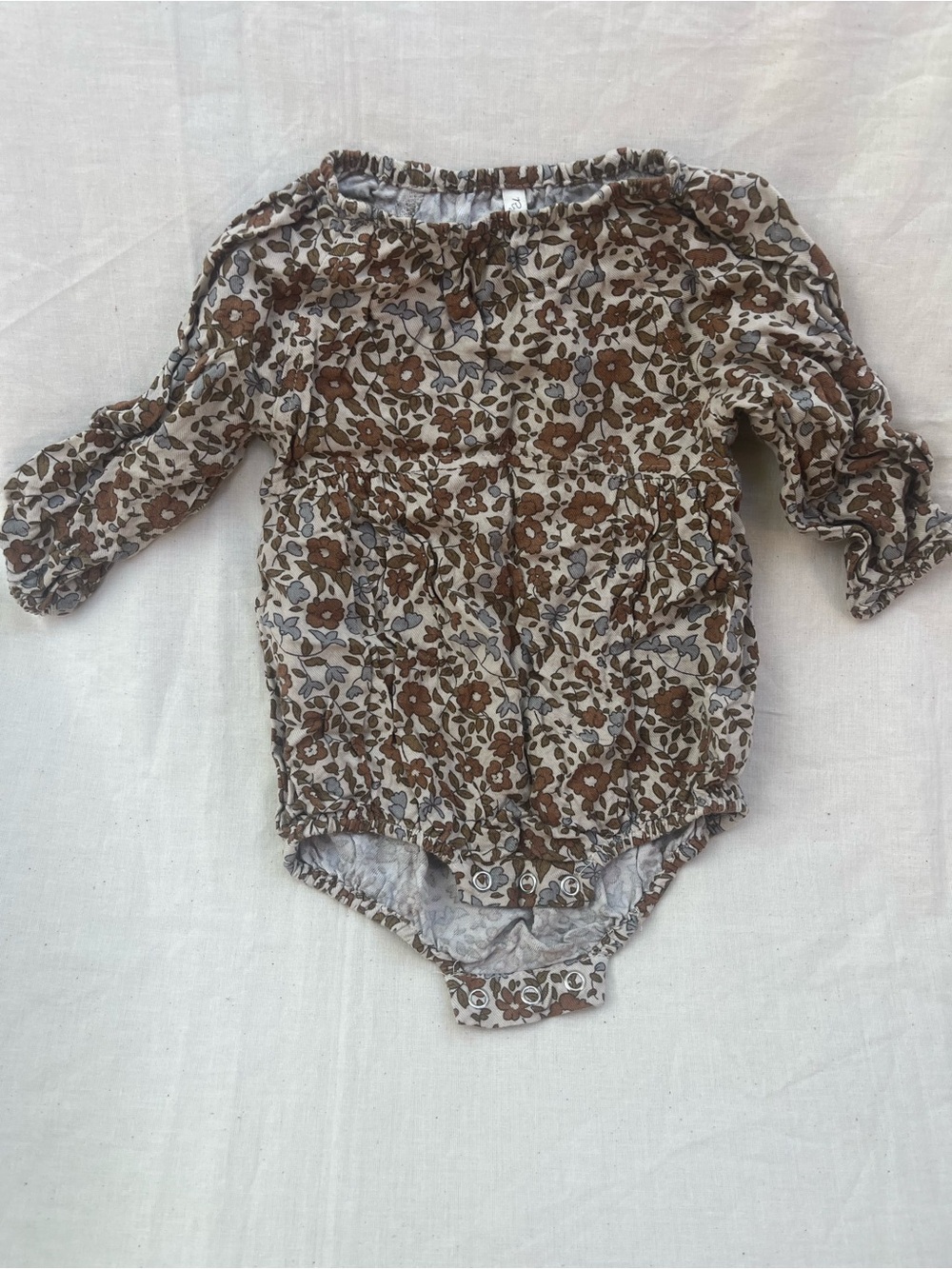 Rylee + Cru Brown Floral Long-Sleeve Baby One-Piece